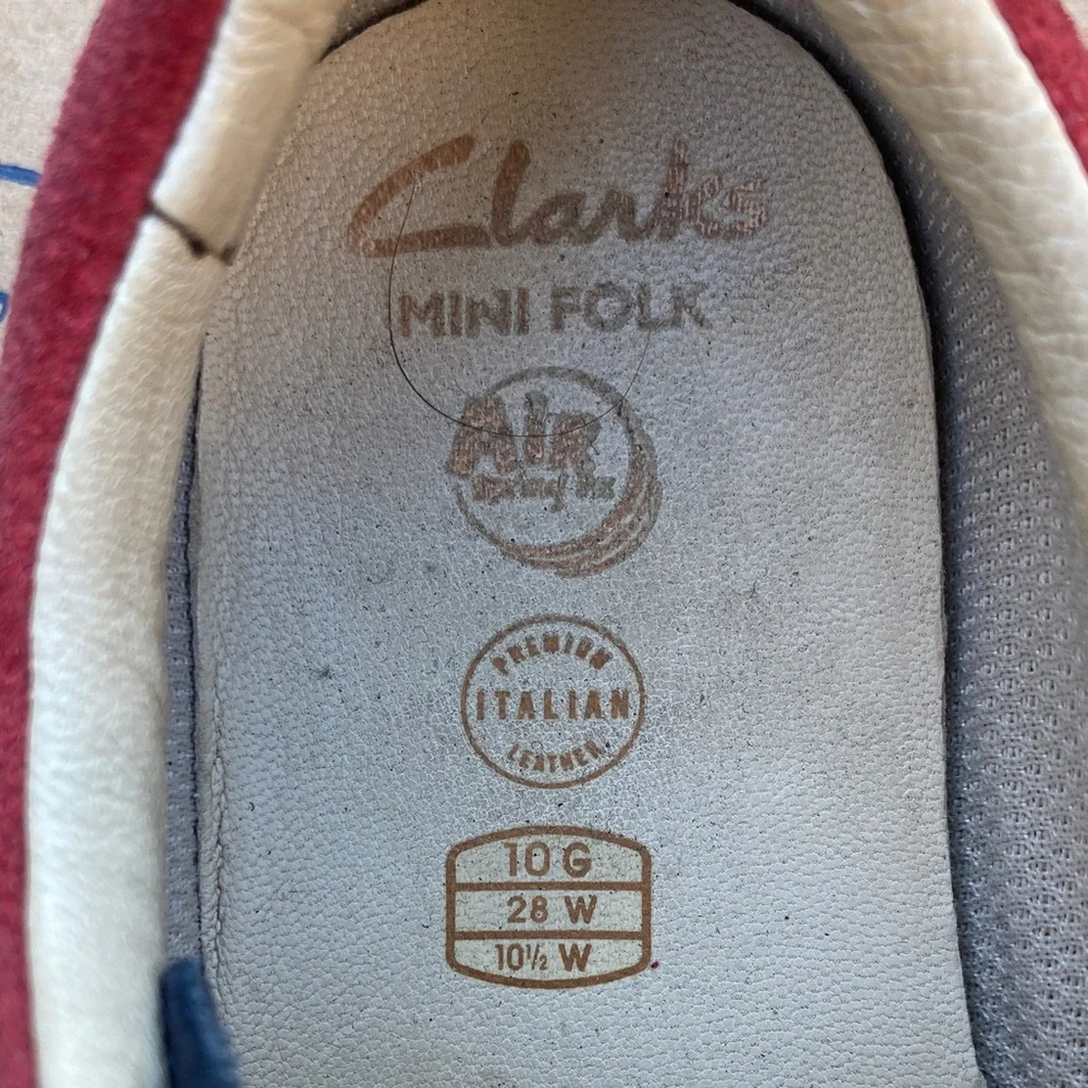 Clarks Kids mini folk Shoes - Navy and Burgundy size 10.5